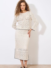 Apricot Natural Circles Bell Sleeve 100% Cotton Crochet Top - Image 1 of 4