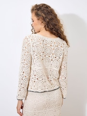 Apricot Natural Circles Bell Sleeve 100% Cotton Crochet Top - Image 2 of 4