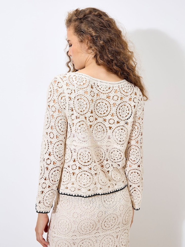 Apricot Natural Circles Bell Sleeve 100% Cotton Crochet Top - Image 2 of 4 Apricot Natural Circles Bell Sleeve 100% Cotton Crochet Top - Image 2 of 4