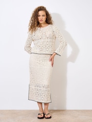 Apricot Natural Circles Bell Sleeve 100% Cotton Crochet Top - Image 4 of 4