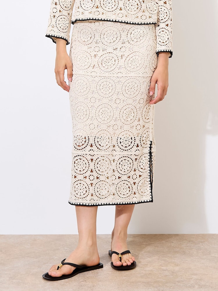 Apricot Natural Circles Crochet Midi Skirt - Image 2 of 4
