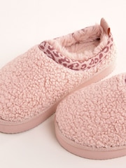 Lipsy Pink Standard Fit (F) Leopard Print Trim Borg Fluffy Slip On Mule Slippers - Image 4 of 4