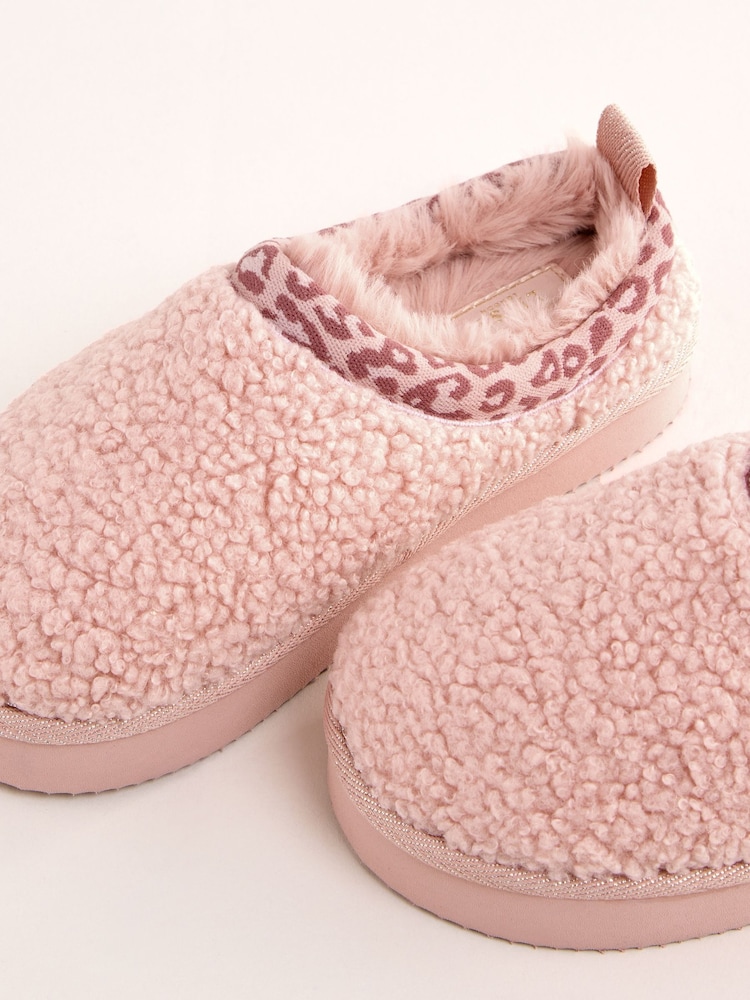 Lipsy Pink Standard Fit (F) Leopard Print Trim Borg Fluffy Slip On Mule Slippers - Image 4 of 4