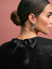 Black Mesh Sequin Bow Back Top - Image 5 of 8