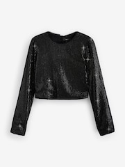 Black Mesh Sequin Bow Back Top - Image 6 of 8