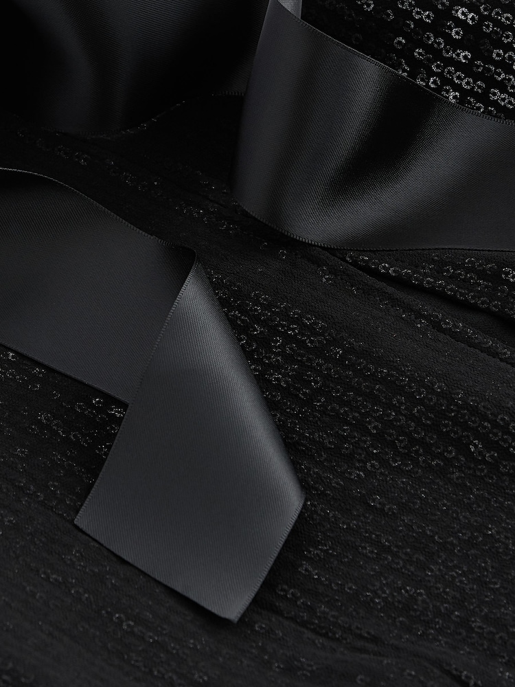 Black Mesh Sequin Bow Back Top - Image 8 of 8