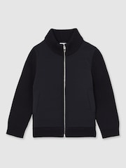 Reiss Navy Southend Hybrid Quilt and Knit Zip-Through Jacket - Image 1 of 4