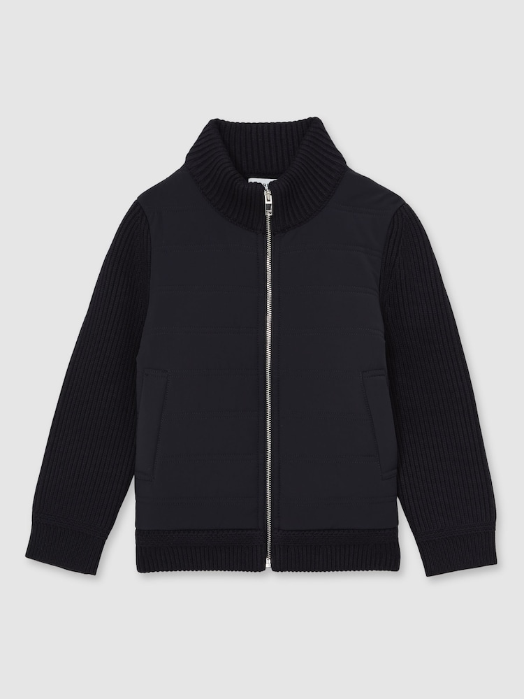 Reiss Navy Southend Hybrid Quilt and Knit Zip-Through Jacket - Image 1 of 4