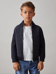 Reiss Navy Southend Hybrid Quilt and Knit Zip-Through Jacket - Image 2 of 4
