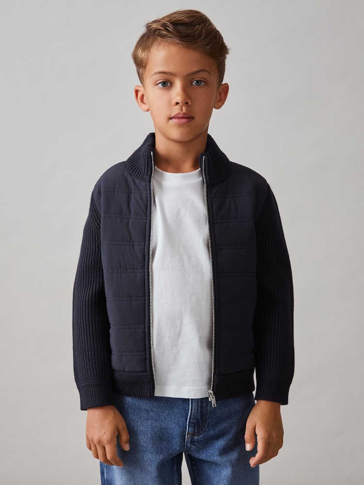 Reiss Navy Southend Hybrid Quilt and Knit Zip-Through Jacket - Image 2 of 4