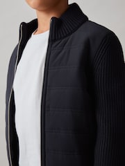Reiss Navy Southend Hybrid Quilt and Knit Zip-Through Jacket - Image 3 of 4