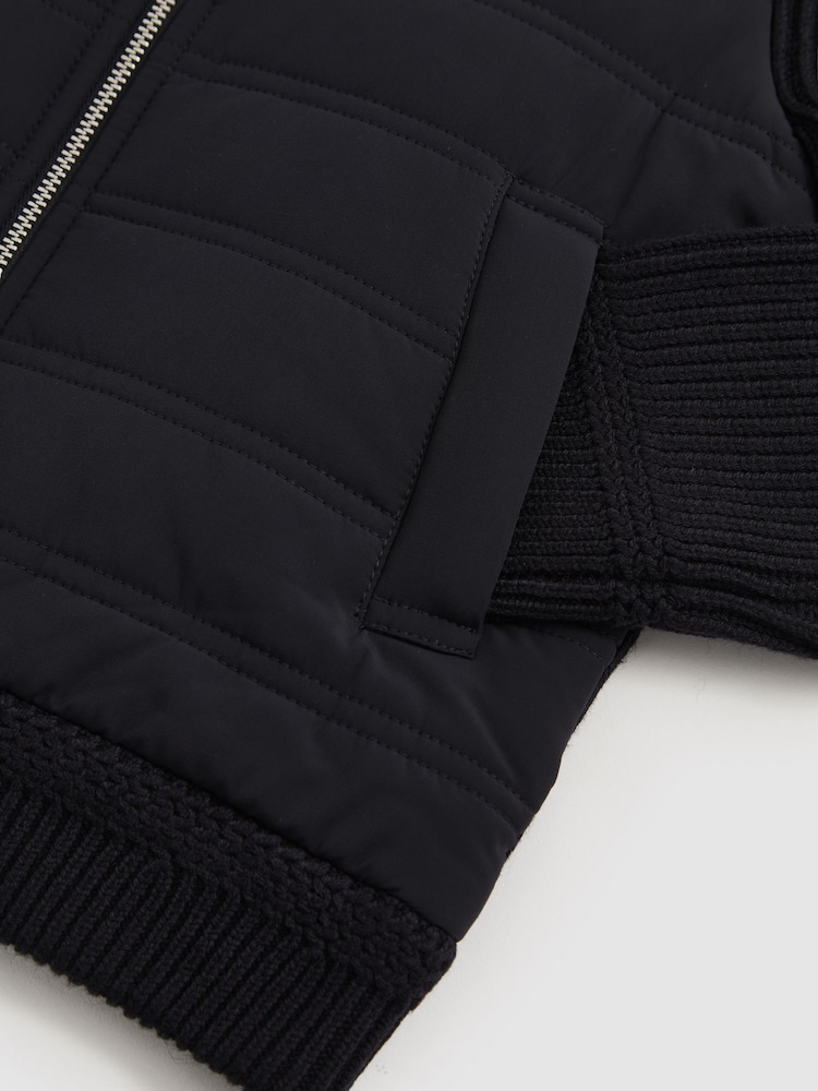 Reiss Navy Southend Hybrid Quilt and Knit Zip-Through Jacket - Image 4 of 4