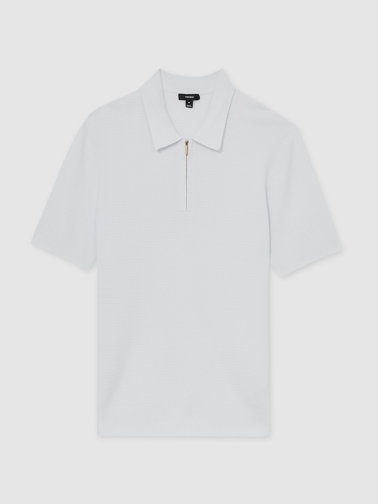 Reiss White Regis Textured Half Zip Polo Shirt - Image 2 of 5