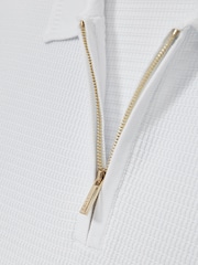 Reiss White Regis Textured Half Zip Polo Shirt - Image 5 of 5