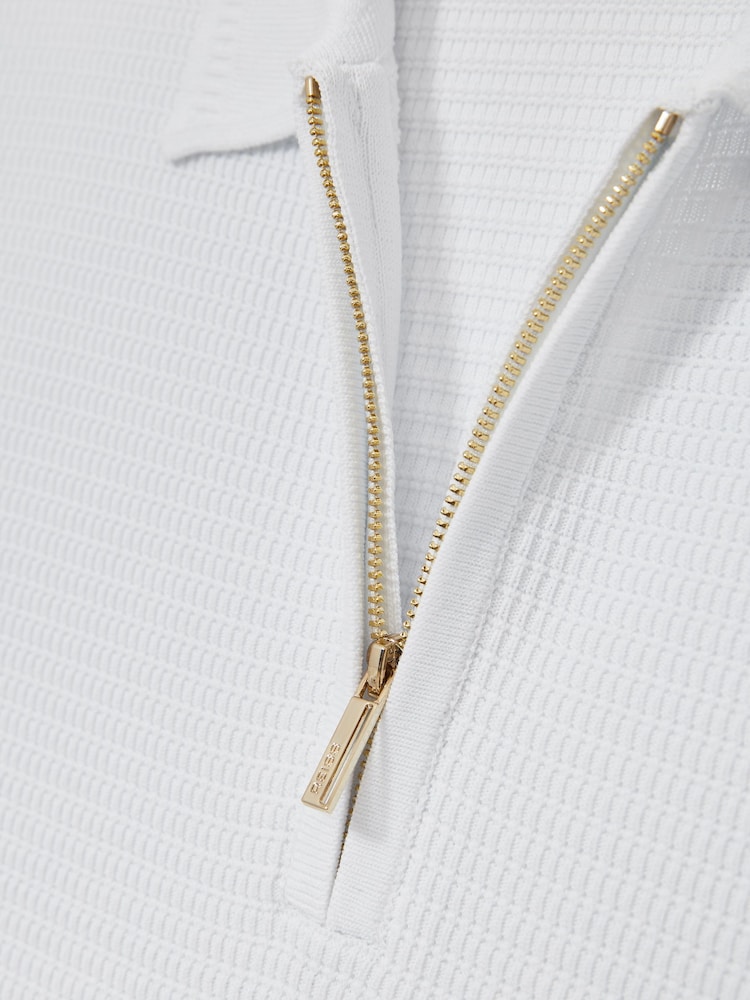 Reiss White Regis Textured Half-Zip Polo Shirt - Image 5 of 5 Reiss White Regis Textured Half-Zip Polo Shirt - Image 5 of 5