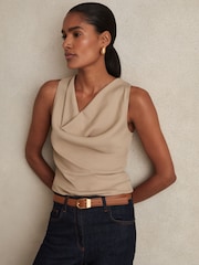 Reiss Camel Lyra Ribbed Cowl-Neck Vest - Image 1 of 6