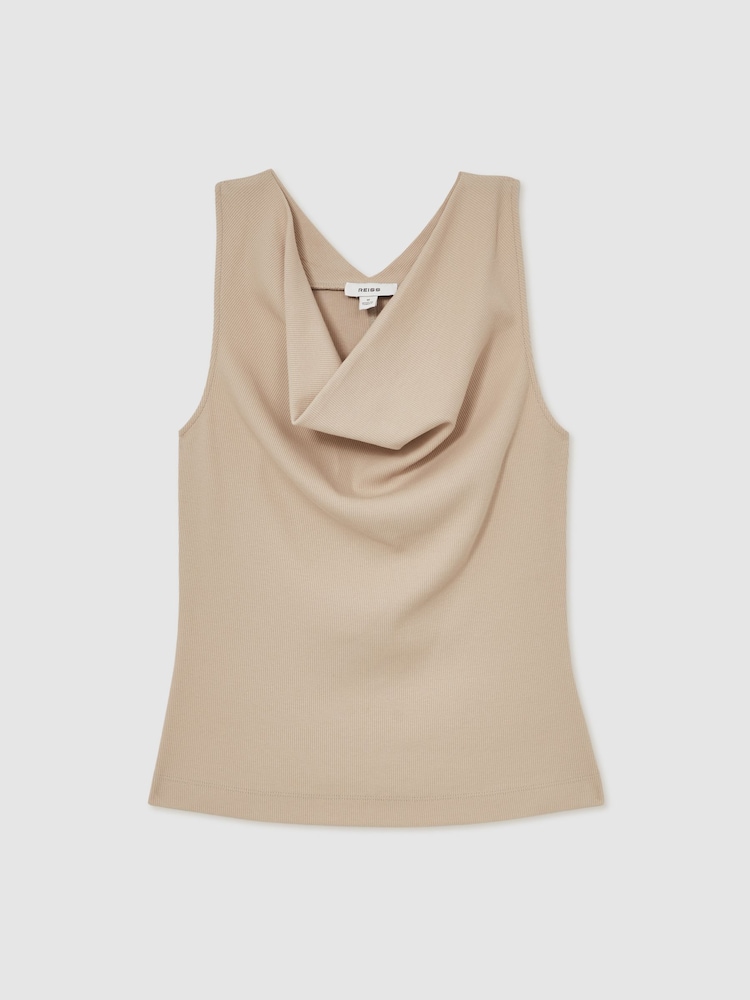 Reiss Camel Lyra Ribbed Cowl-Neck Vest - Image 2 of 6