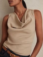 Reiss Camel Lyra Ribbed Cowl-Neck Vest - Image 4 of 6