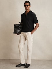 Reiss Black Regis Textured Half-Zip Polo Shirt - Image 3 of 5