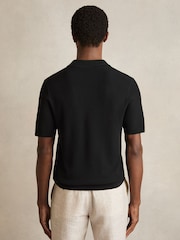 Reiss Black Regis Textured Half-Zip Polo Shirt - Image 4 of 5