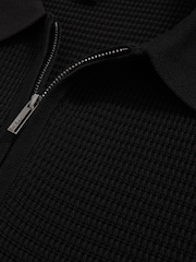 Reiss Black Regis Textured Half-Zip Polo Shirt - Image 5 of 5