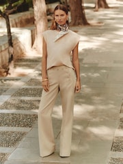 Reiss Neutral Sidney Button-Detail Wide-Leg Trousers - Image 1 of 7