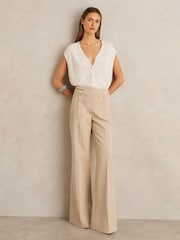Reiss Neutral Sidney Button-Detail Wide-Leg Trousers - Image 3 of 7