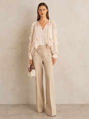 Reiss Neutral Sidney Petite Button-Detail Wide-Leg Trousers - Image 1 of 7