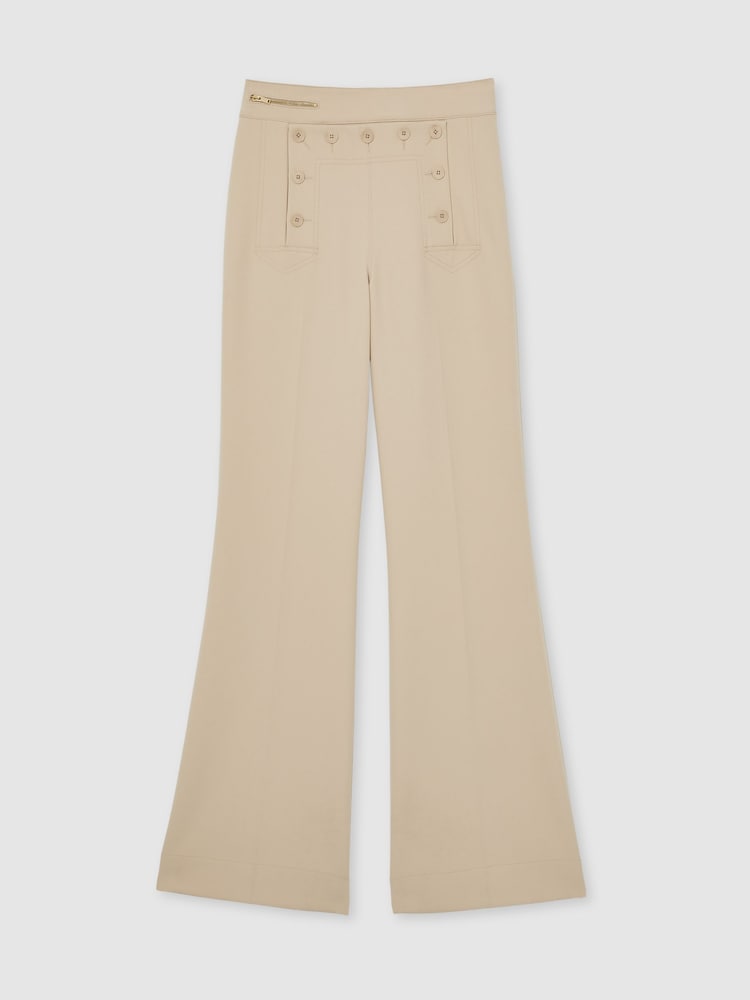 Reiss Neutral Sidney Petite Button-Detail Wide-Leg Trousers - Image 2 of 7