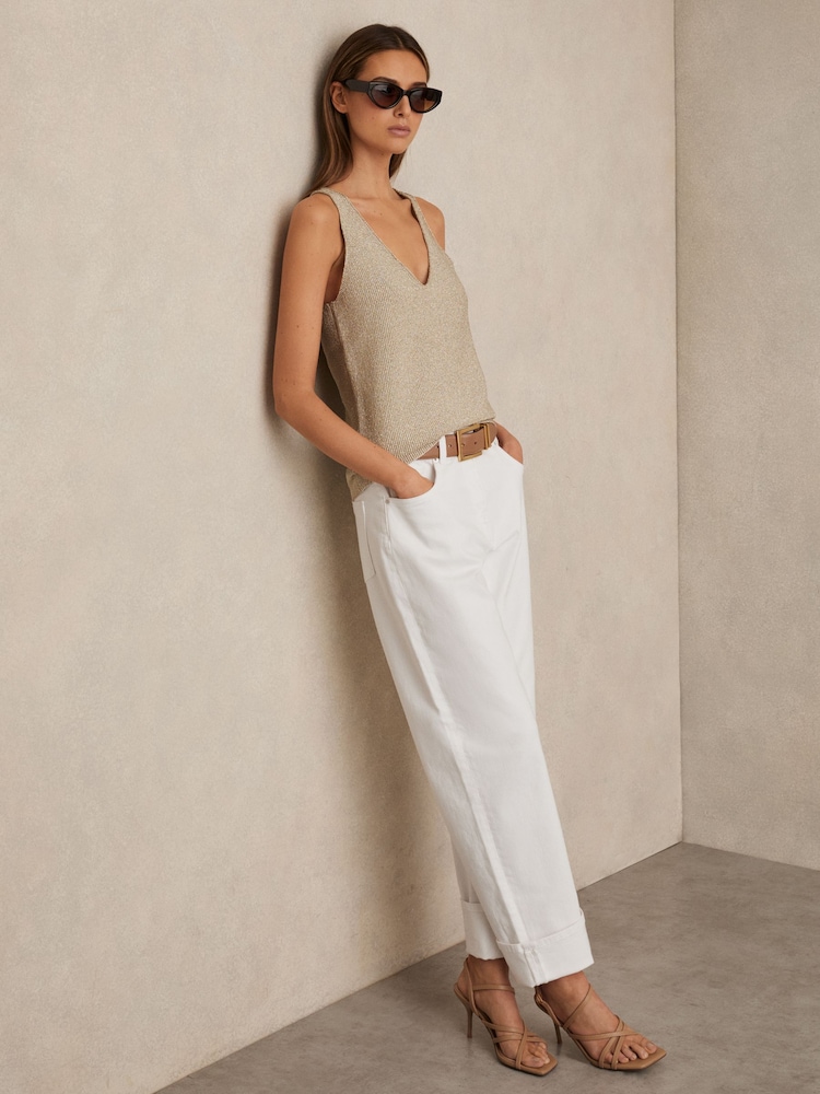 Reiss White Belinda Petite Straight Leg Turn Up Jeans - Image 1 of 7