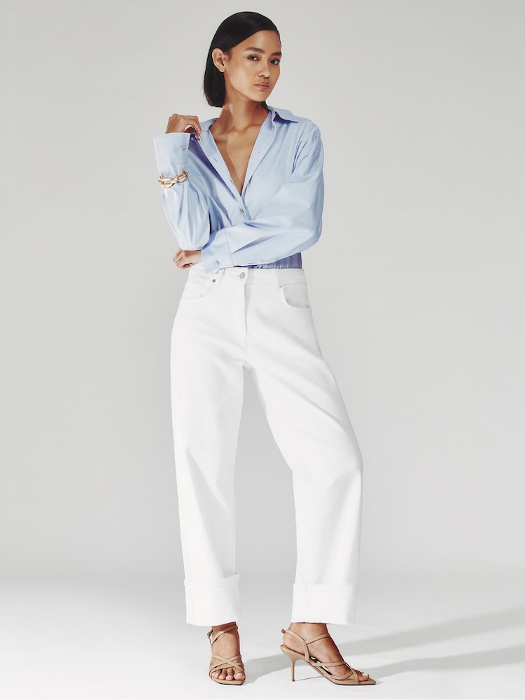 Reiss White Belinda Straight Leg Turn Up Jeans - Image 1 of 8 Reiss White Belinda Straight Leg Turn Up Jeans - Image 1 of 8