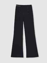 Reiss Navy Sidney Button-Detail Wide-Leg Trousers - Image 2 of 6