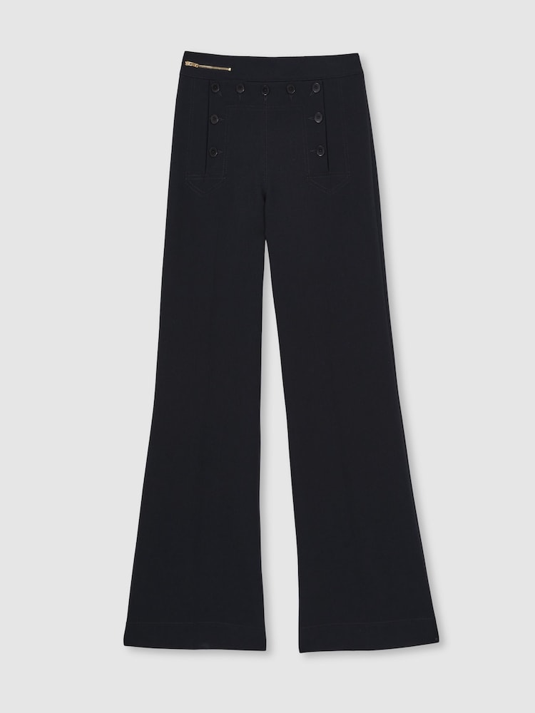 Reiss Navy Sidney Button-Detail Wide-Leg Trousers - Image 2 of 6