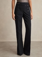 Reiss Navy Sidney Button-Detail Wide-Leg Trousers - Image 3 of 6