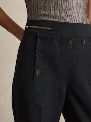 Reiss Navy Sidney Button-Detail Wide-Leg Trousers - Image 4 of 6