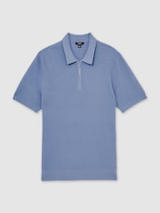 Reiss Blue Regis Textured Half Zip Polo Shirt - Image 2 of 5