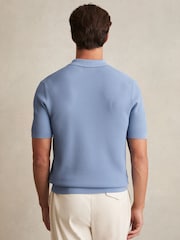 Reiss Blue Regis Textured Half Zip Polo Shirt - Image 4 of 5