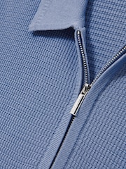 Reiss Blue Regis Textured Half Zip Polo Shirt - Image 5 of 5