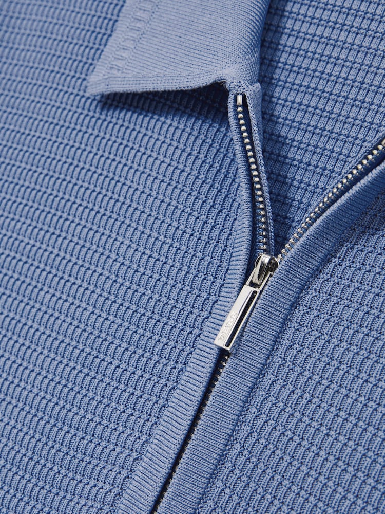 Azul - Reiss Regis Textured Half Zip Polo Shirt - Imagen 5 de 5 Azul - Reiss Regis Textured Half Zip Polo Shirt - Imagen 5 de 5