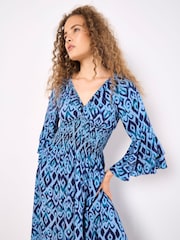 Apricot Blue Ikat Swirls Bell Sleeve Maxi Dress - Image 2 of 4