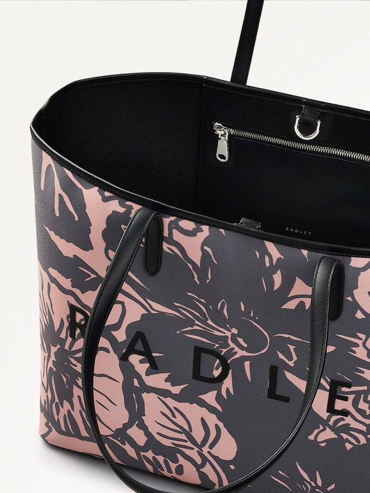 Radley Large Southwell Gardens Floral Print Open Top Black Tote Bag - Image 5 of 5