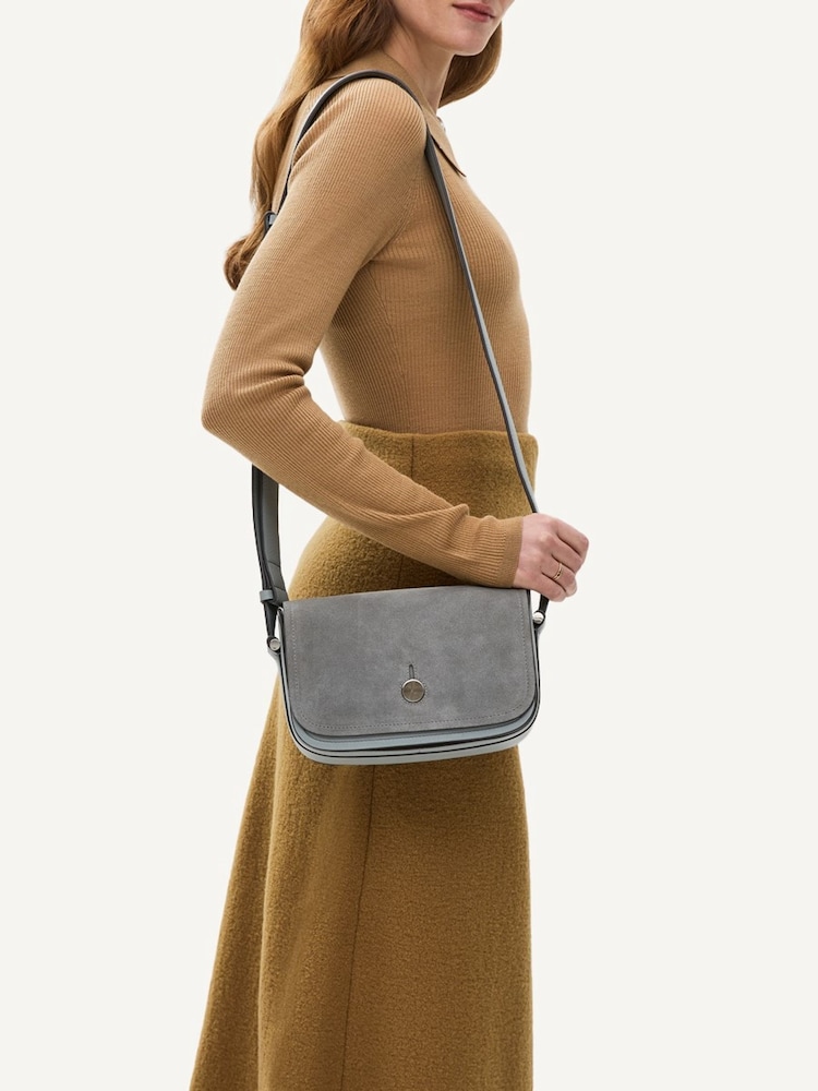 Radley London Medium Grey Bathurst Mews Suede Flapover Cross-Body Bag - Image 1 of 5