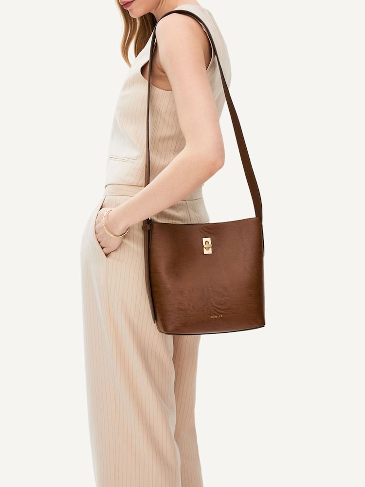Radley Medium Threadneedle Street Faux Fur Lizard Open Top Brown Cross-Body Bag - Image 1 of 5