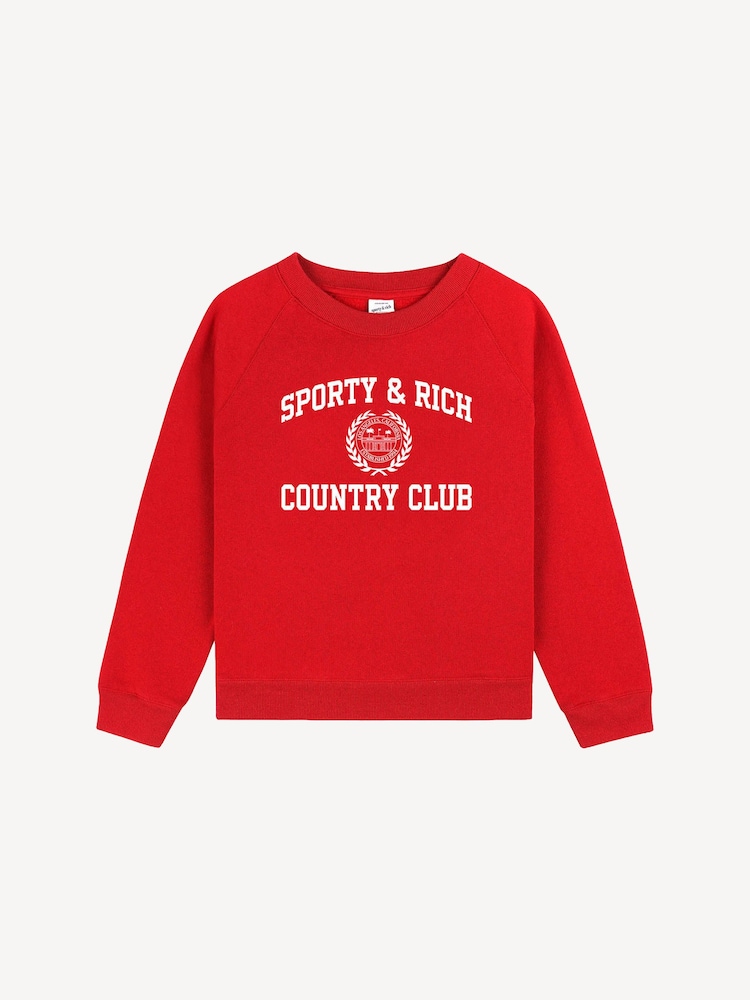 Sporty & Rich Red Kids Varsity Crest Crewneck Sweatshirt - Image 1 of 4 Sporty & Rich Red Kids Varsity Crest Crewneck Sweatshirt - Image 1 of 4