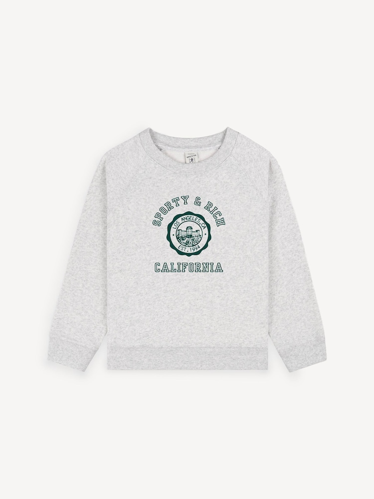 Sporty & Rich Grey Kids California Emblem Crewneck Sweatshirt - Image 1 of 4 Sporty & Rich Grey Kids California Emblem Crewneck Sweatshirt - Image 1 of 4
