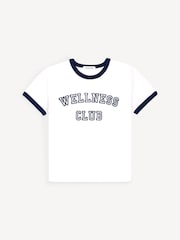 Sporty & Rich White Wellness Club Flocked Ringer T-Shirt - Image 1 of 3
