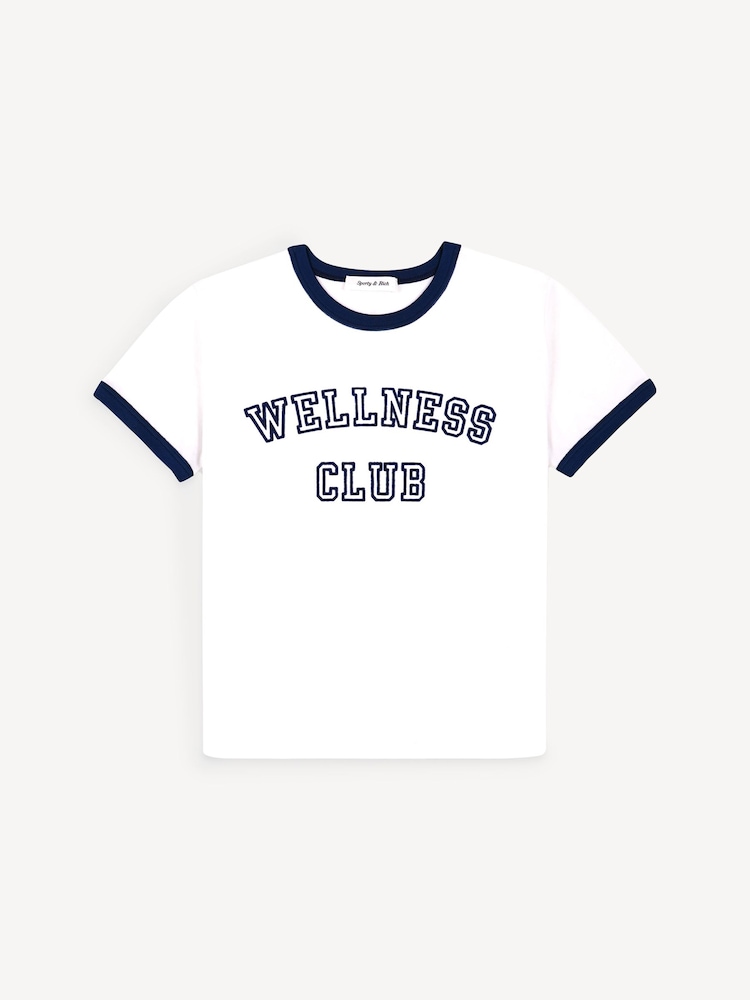 Sporty & Rich White Wellness Club Flocked Ringer T-Shirt - Image 1 of 3