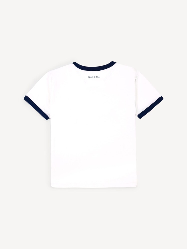 Sporty & Rich White Wellness Club Flocked Ringer T-Shirt - Image 2 of 3