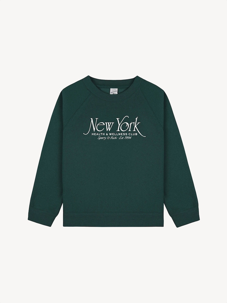 Sporty & Rich Green Kids NY 94 Crewneck Sweatshirt - Image 1 of 4 Sporty & Rich Green Kids NY 94 Crewneck Sweatshirt - Image 1 of 4