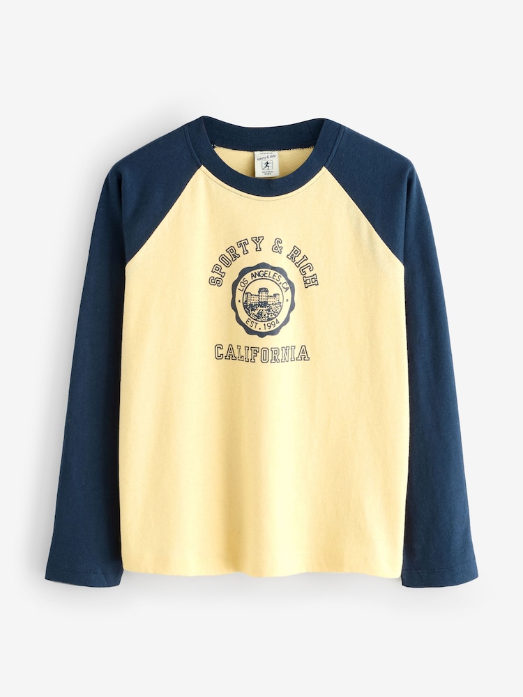 Sporty & Rich Yellow Kids California Emblem Baseball T-Shirt - Image 1 of 5